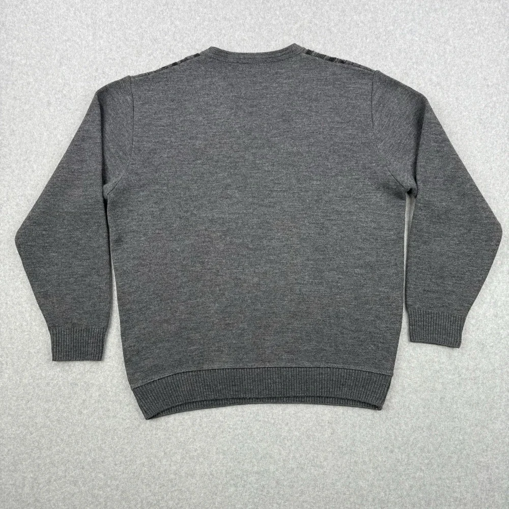 Vintage Wolsey Sweater Mens Large Gray Striped Wool Blend V Neck Pullover Jumper